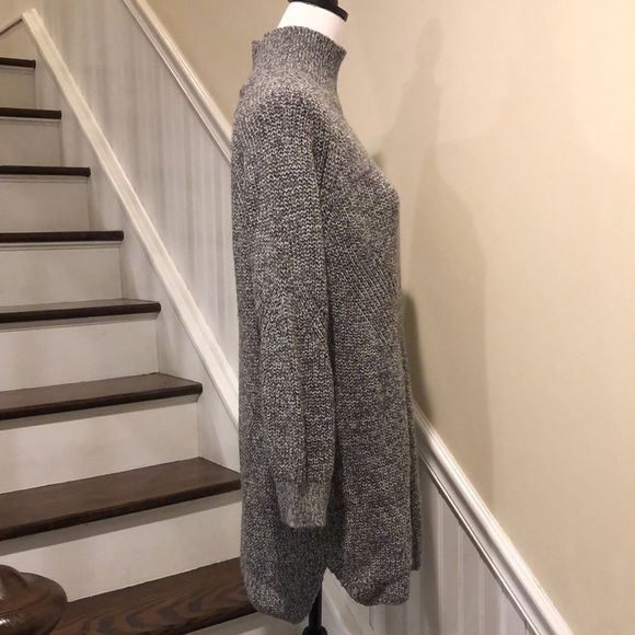 TOPSHOP Grey Marled Knit Mock Neck Long Sleeve Sweater Dress Size 8 - Picture 7 of 9